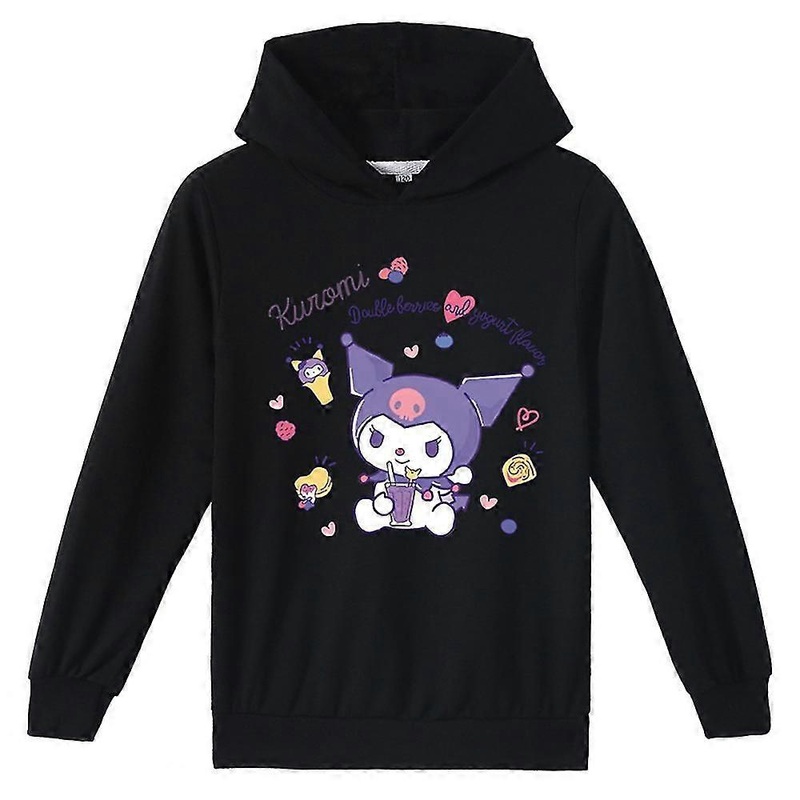 6-10 Years Old Kids Girls Kawaii Kuromi Girls Casual Hoodie Sweatshirt Cartoon Print Pullover Sweater Hoodie Top