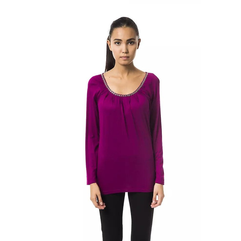 Byblos Purple Viscose Open Round Neck Long Sleeve Top