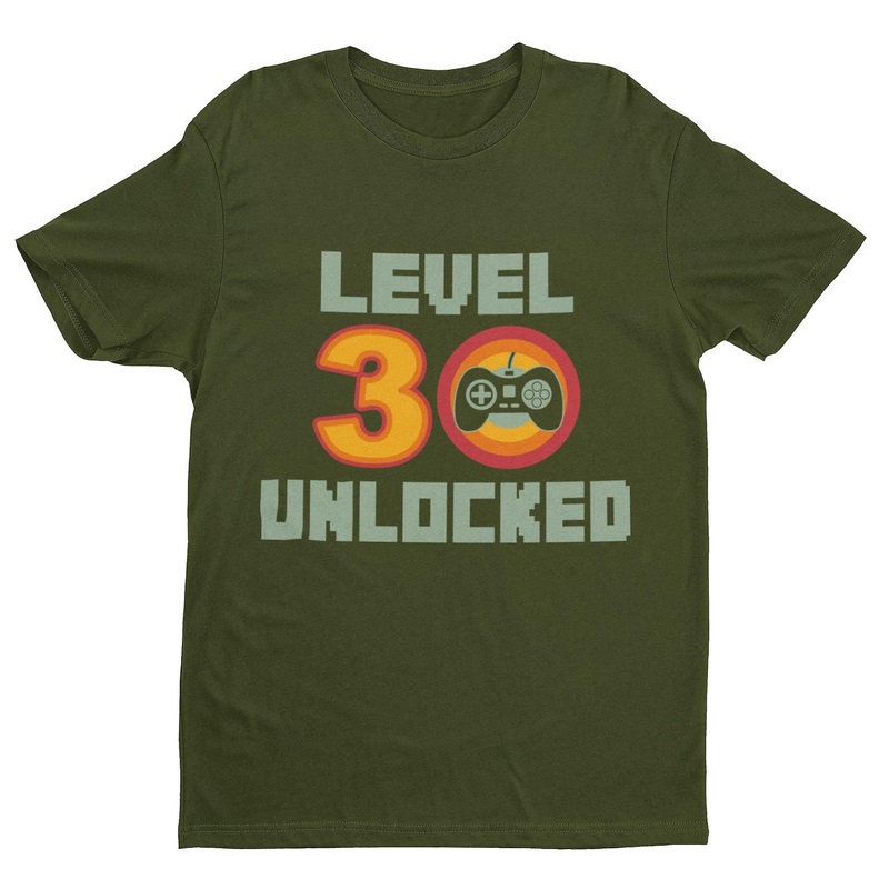 Funny 30th Birthday T Shirt Level 30 Unlocked Gamer Themed Gift Idea Gaming