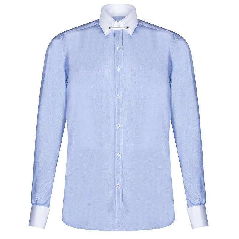 Mens Blue Check Shirt With Poplin Pin
