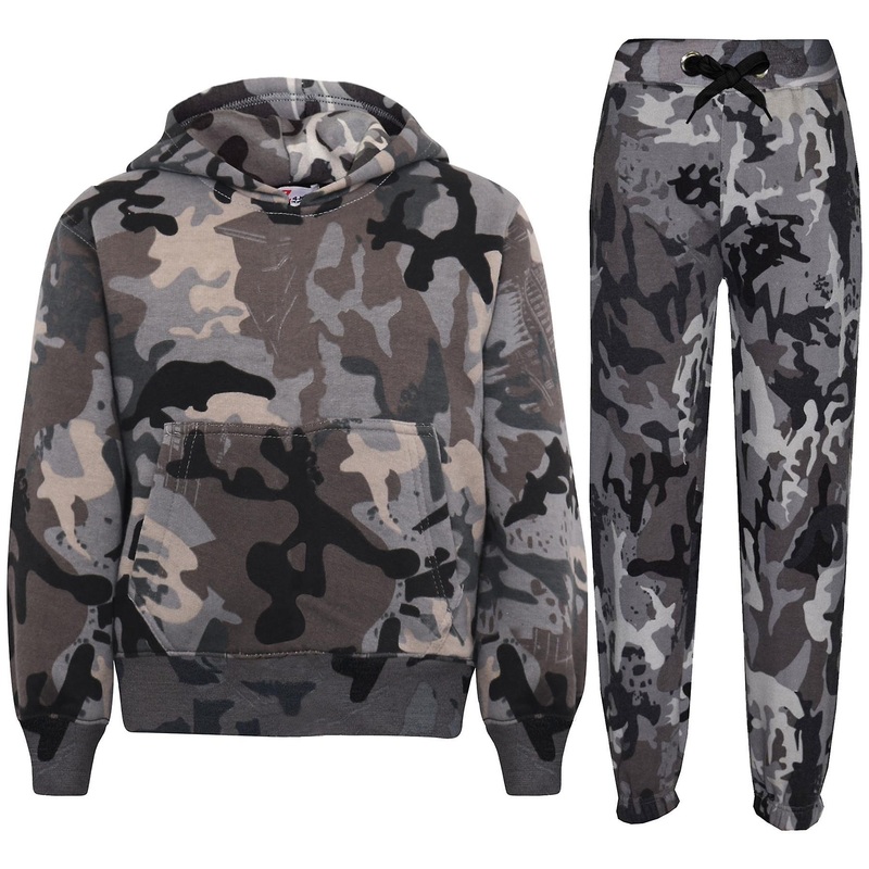 Unisex Camo Charcoal Sweat Hooded Tracksuit