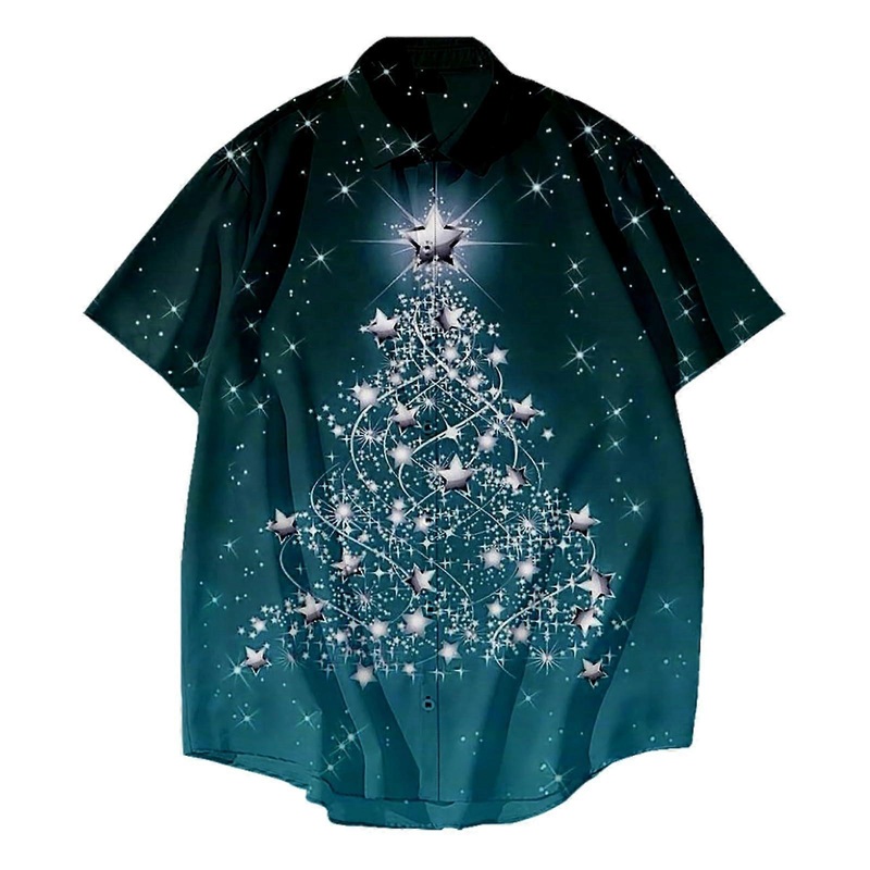 Weihnachtliche Herrenhemden Heavy Tee Business Hemd Kurzarm Herren Shirt Blau 3XL Freizeithemd fr Winter