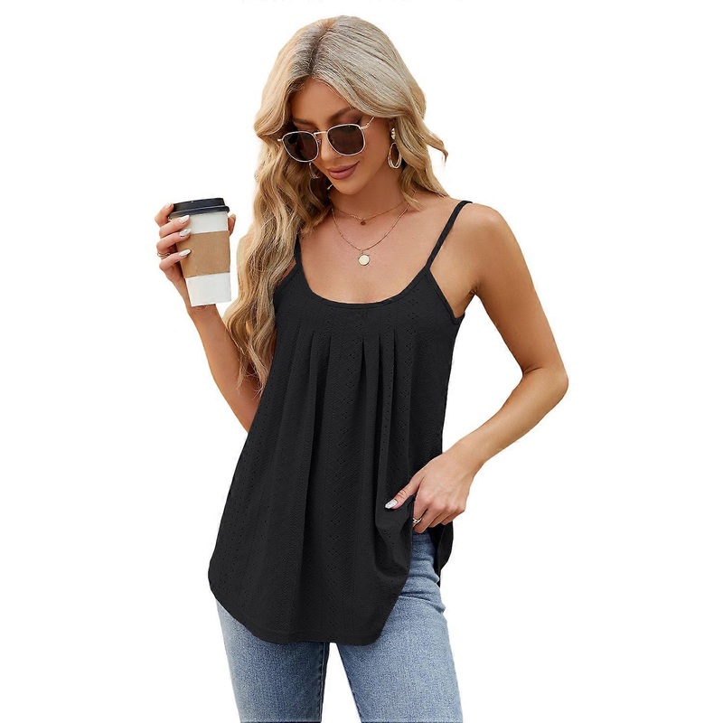 Womens Loose T-Shirt Ladies Blouse Summer Casual Sleeveless Basic Vest Tank Tops Black