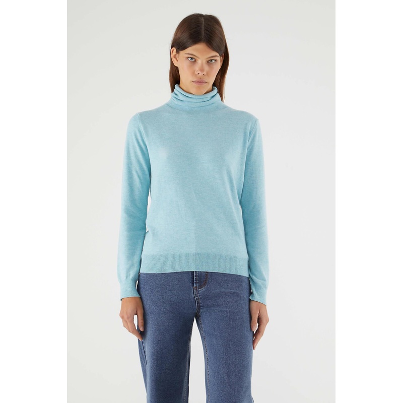 Compania Fantastica Light blue fine knit sweater with high collar