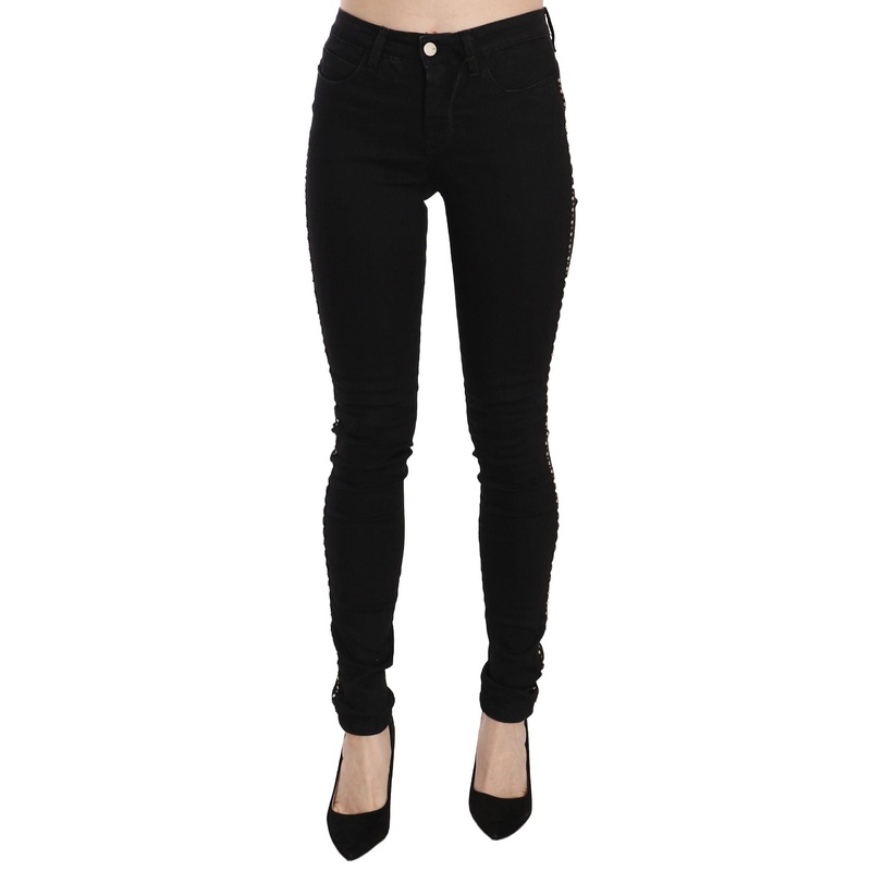 Costume National Black Embellished Mid Waist Skinny Denim Jeans