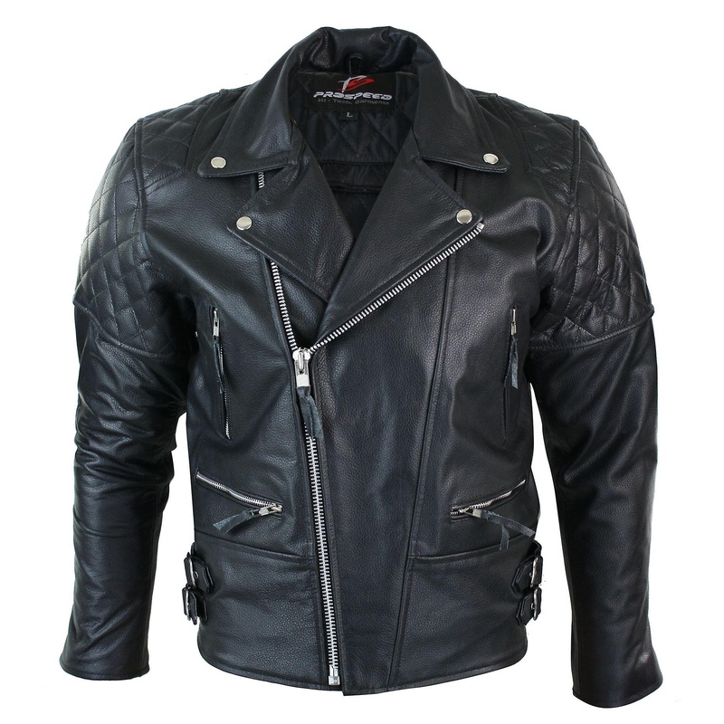 Men’s Cross Zip Biker Jacket CE Armour Motorcycle Protective Real Hide Leather