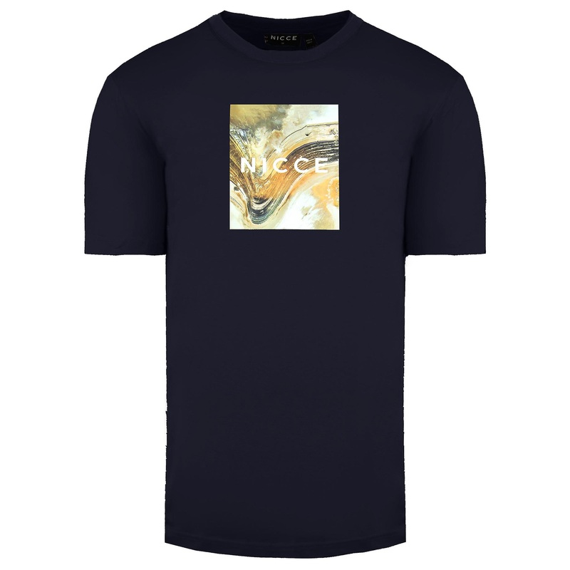 Nicce Round Neck Short Sleeve Mens Navy Aerial Box T-Shirt 211 1 09 12 0344
