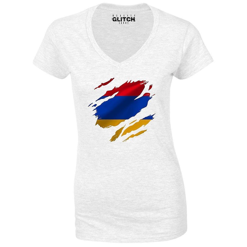 Reality Glitch Torn Armenia Flag Womens T-shirt – V-neck