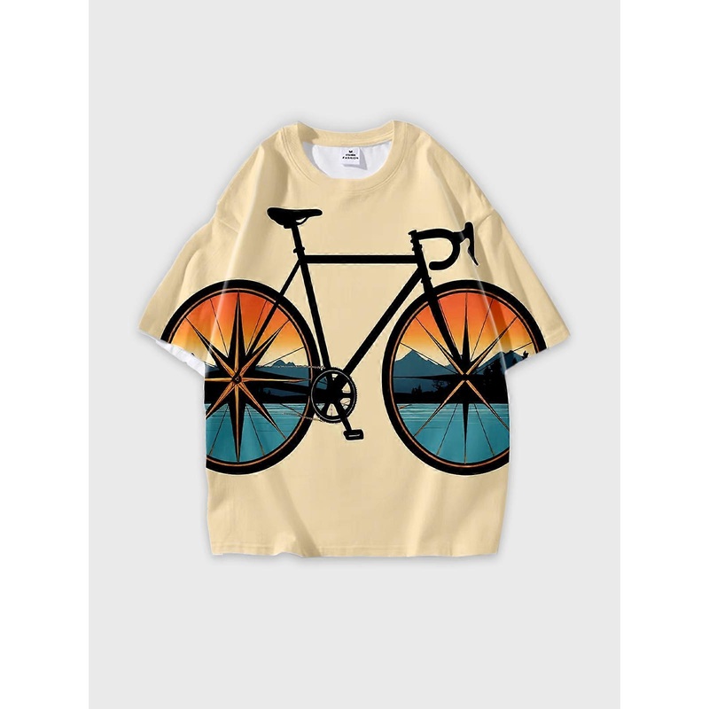 T-Shirt Round Neck, Loose Short Sleeve Pattern Graphic Tee, Unisex Summer Casual Top V3595