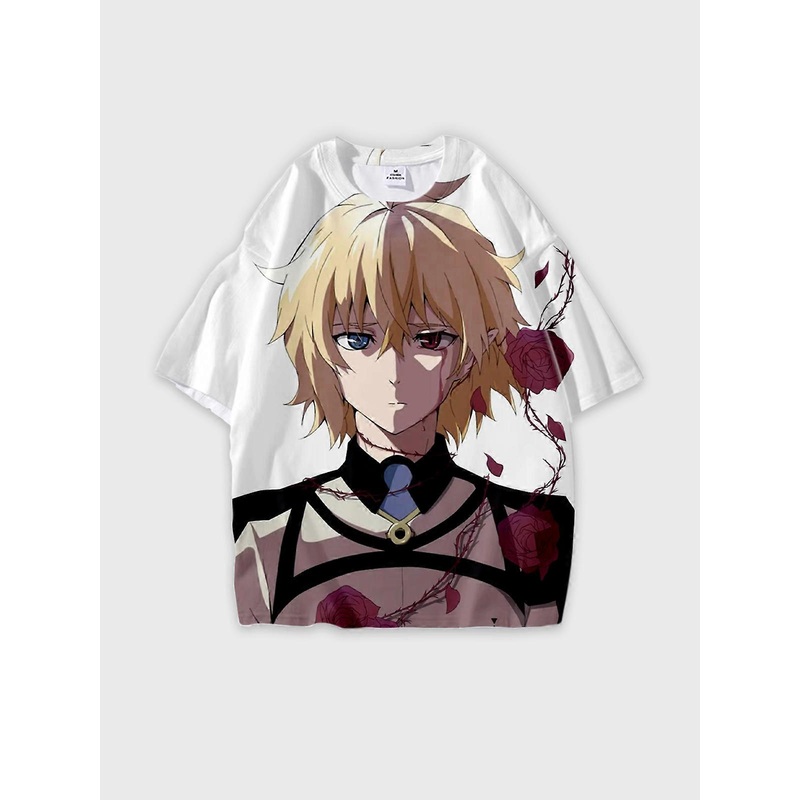 T-Shirt Round Neck, Loose Short Sleeve Seraph of the end Mikaela Hyakuya Graphic Tee, Unisex Summer Casual Top U1058