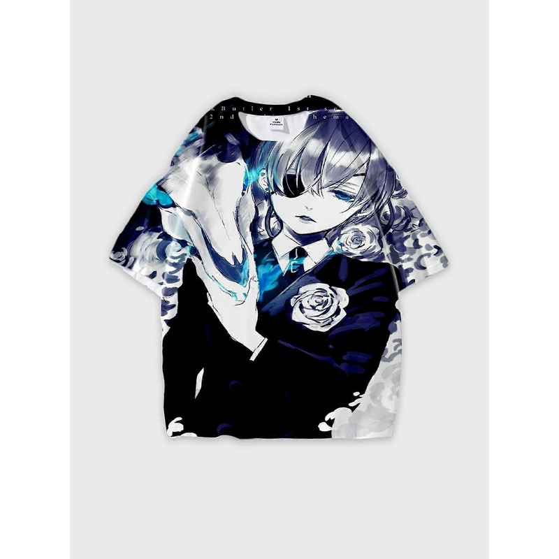 T-Shirt Short Sleeve Round Neck, Summer Casual Loose Graphic Tee, Unisex Black Butler Ciel Phantomhive U2977
