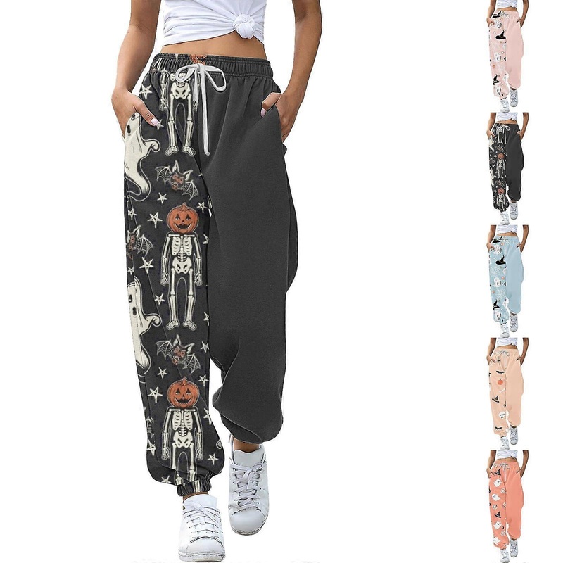 Women’s Halloween Jogging Bottoms Rosa XXL, Elastic Waistband, Pockets, Lightweight Baggy Lounge Trousers, Comfortable Sweatpants