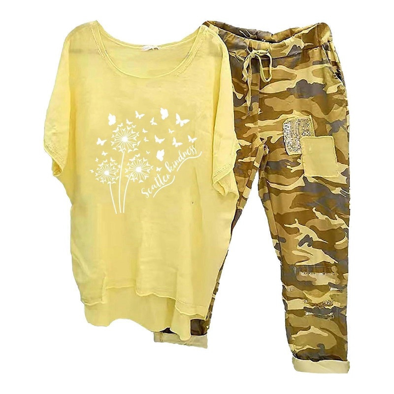 Women’s TwoPiece Outfits, TShirt and Trousers, Casual Loungewear Short Sleeve Sweatsuit Comfort Y2K Beach Holiday