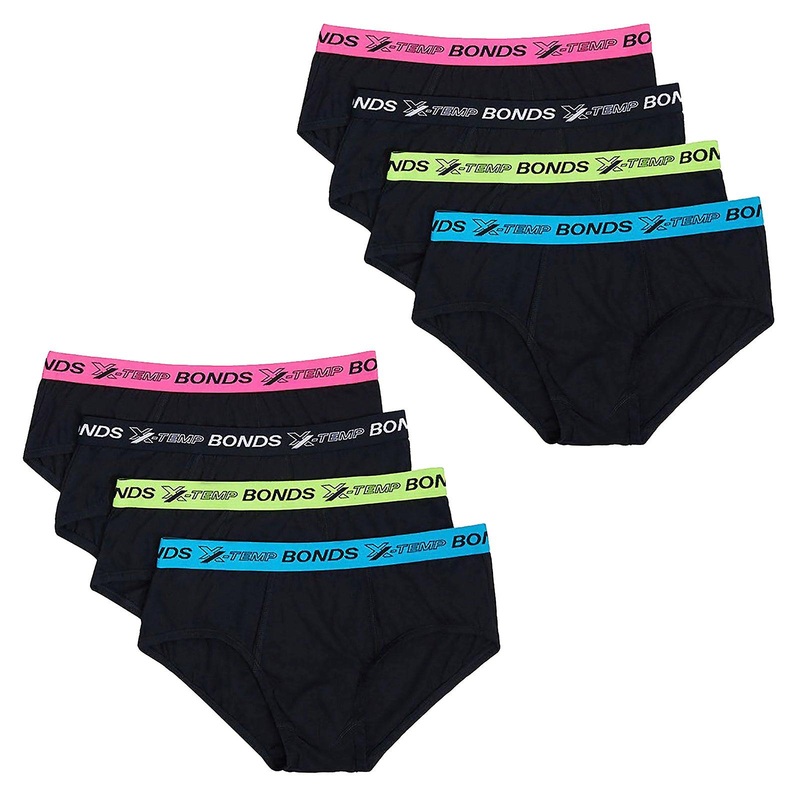 8 Pack Bonds X-temp Briefs Mens Cotton Sports Undies Underwear Black Mxeg4a Bulk