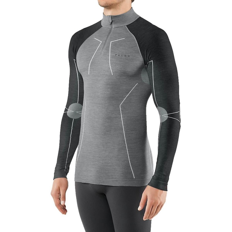 Falke Wool Tech Long Sleeved Zipped Shirt – Black Grey Melange