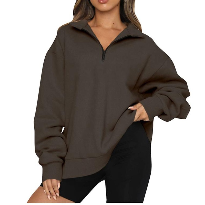 Fall/winter Luxury New Ladies Pullovers Luxury Plus Size Sweatshirts Casual Sweatshirts Lapel Sweatshirts Solid Color Quarter Zip Long Sleeves