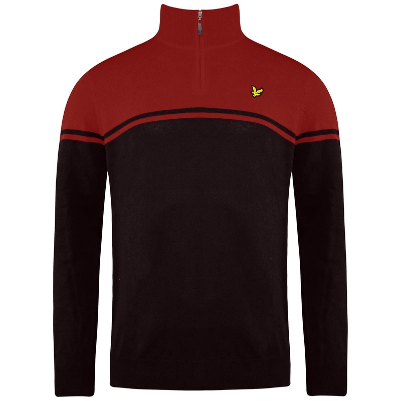 Lyle & Scott Sleeve 1/4 Zip Up Pullover Brown Men Croft Golf Jumper KN1241G W327