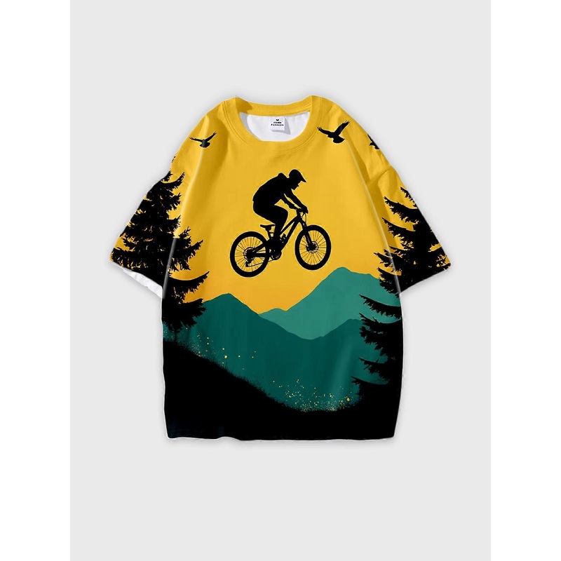T-Shirt Round Neck, Loose Short Sleeve Pattern Graphic Tee, Unisex Summer Casual Top V3114