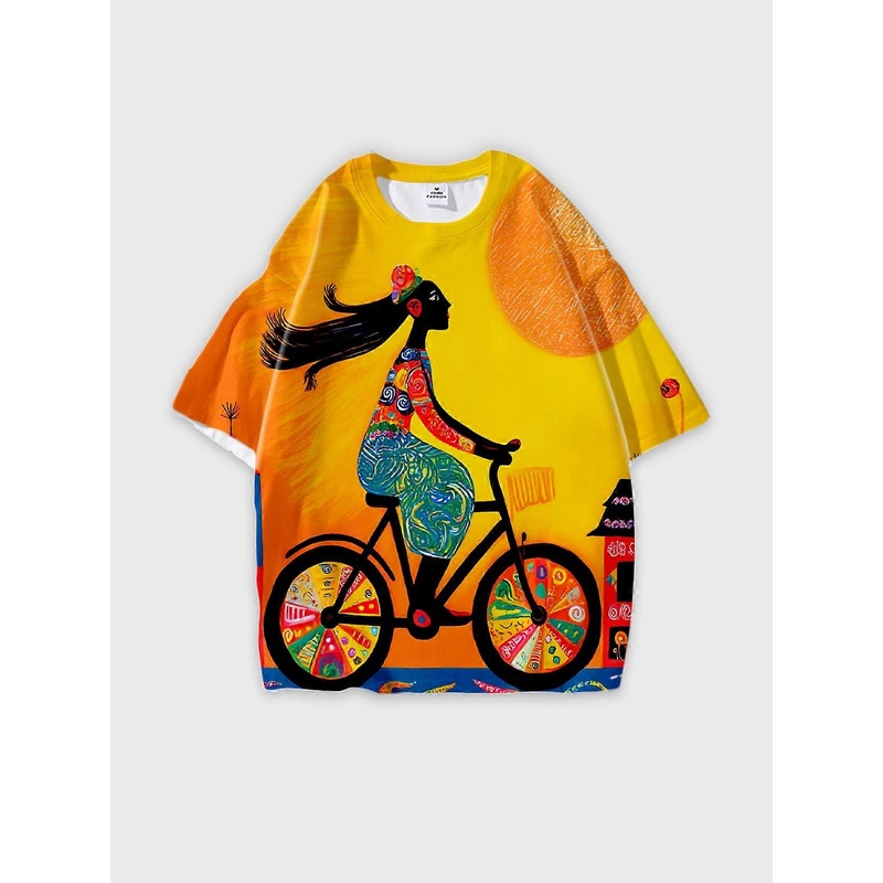 T-Shirt Round Neck, Loose Short Sleeve Pattern Graphic Tee, Unisex Summer Casual Top V3546