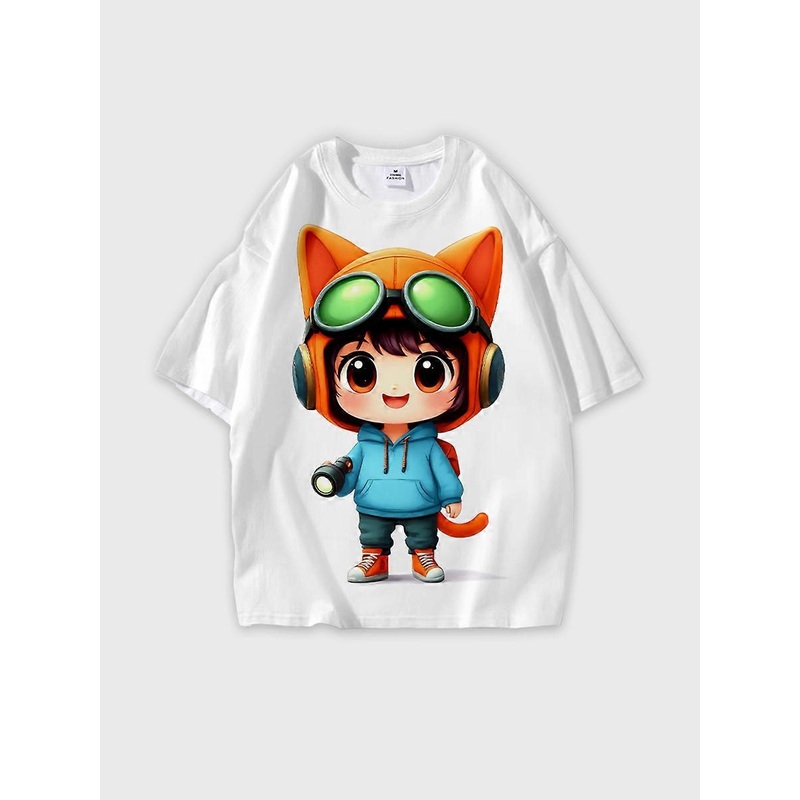 T-shirt round neck Pattern loose short sleeve B1717