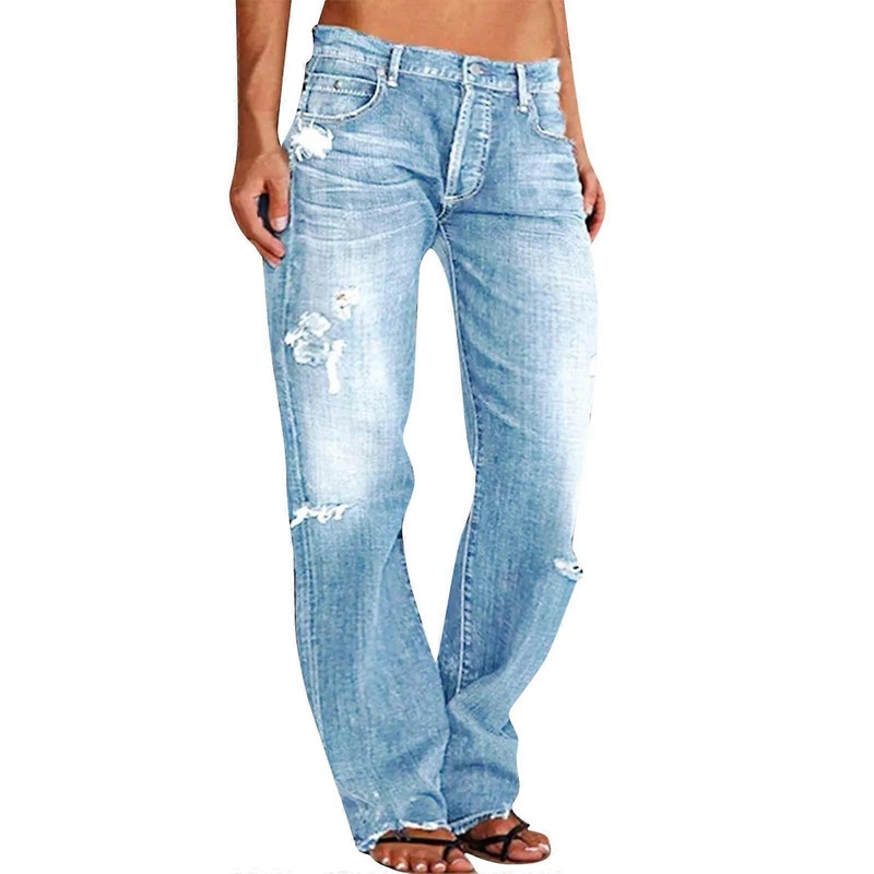 Baggy Jeans Women’s Wide Leg Straight Trousers Low Waist Bootcut Y2K Style Vintage Cargo Denim Hellblau M Large Sizes