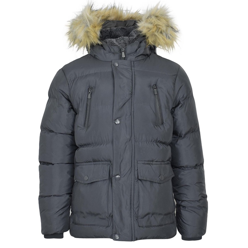 Boys Hooded Fleece Grey Puffer Jacket Bubble Coat