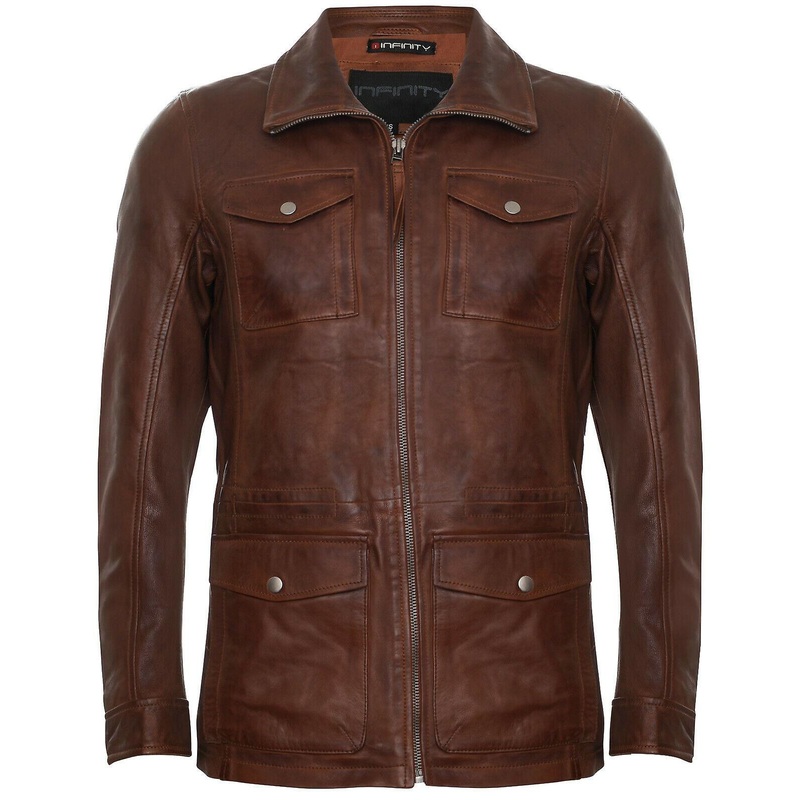 Mens Tan Brown Safari Multi-Pocket Trench Jacket
