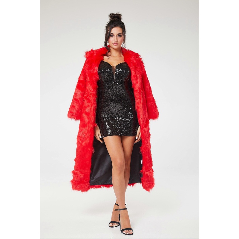 Red Faux Fur Long Coat