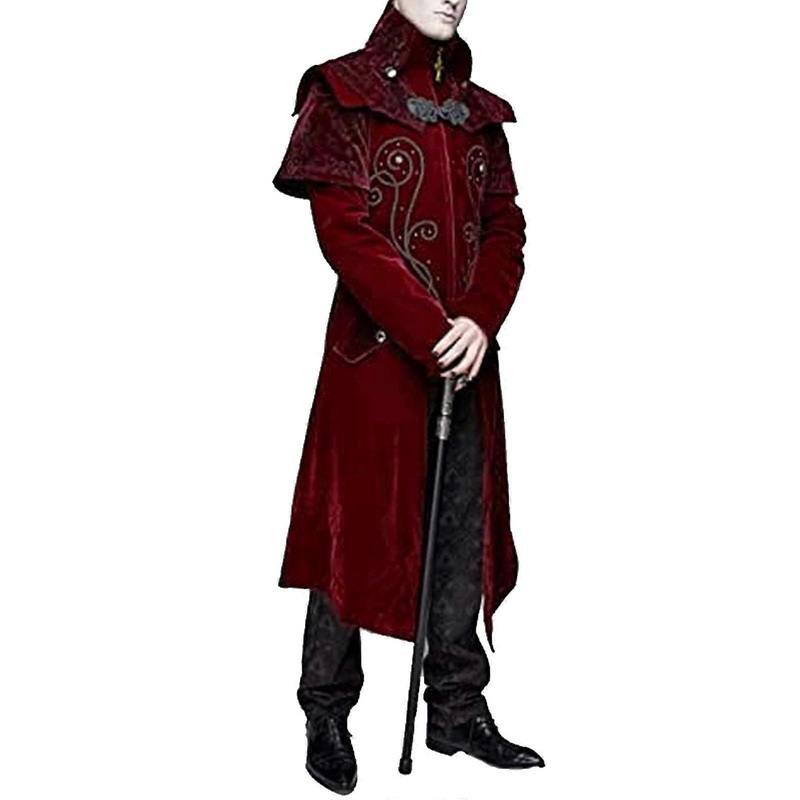 Steampunk Men’s Tailcoat Medieval Cape Vintage Gothic Jacket Victorian Uniform Long Tuxedo Victorian Tuxedo Jacket Retro Cosplay Frock Coat XL Red