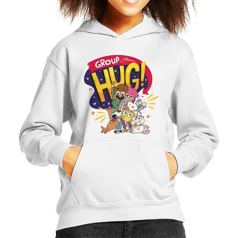 Boy Girl Dog Cat Mouse Cheese Group Hug Kid’s Hooded Sweatshirt