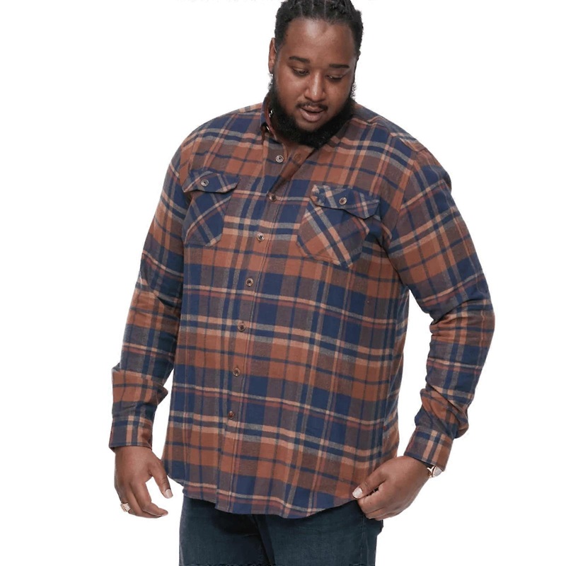 D555 Mens Sherlock Big Tall Plus Size Long Sleeve Check Two Patch Pockets Shirt