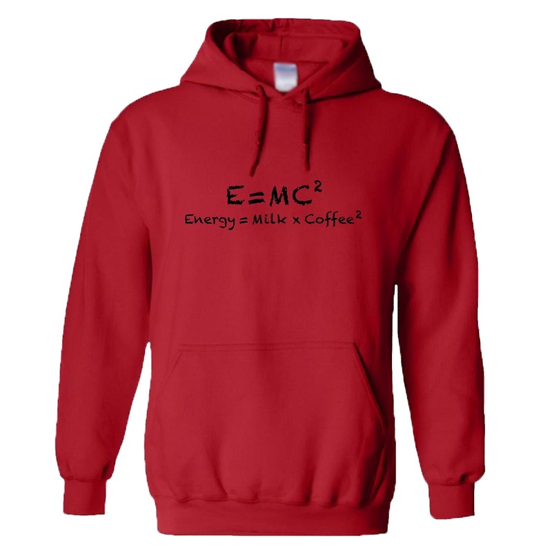 E=mc2 Energy Milk Coffee Funny Red Hoodie Mens Hooded Sweat Sweater