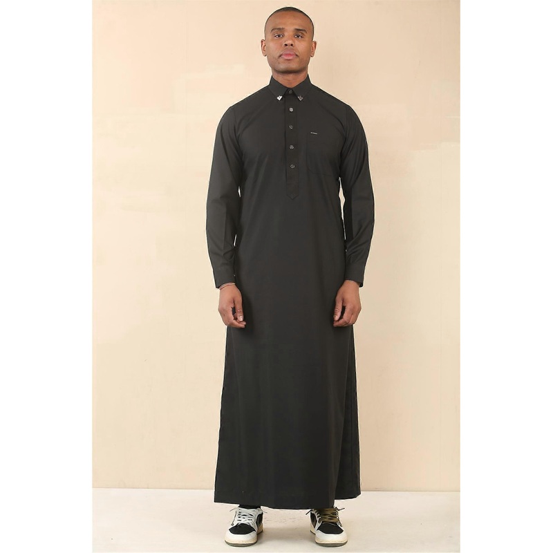 Men’s Black Thobe Arab Saudi Emirati Islamic Clothing Jubba Robe