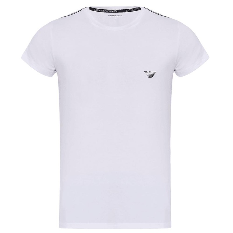 Men’s Emporio Armani Cotton Stretch Tape Logo Round Neck White T-shirt