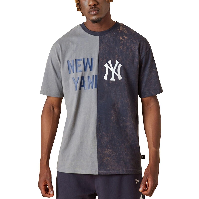 New Era Mens New York Yankees Split Graphic Short Sleeve T-Shirt Top Tee – Grey