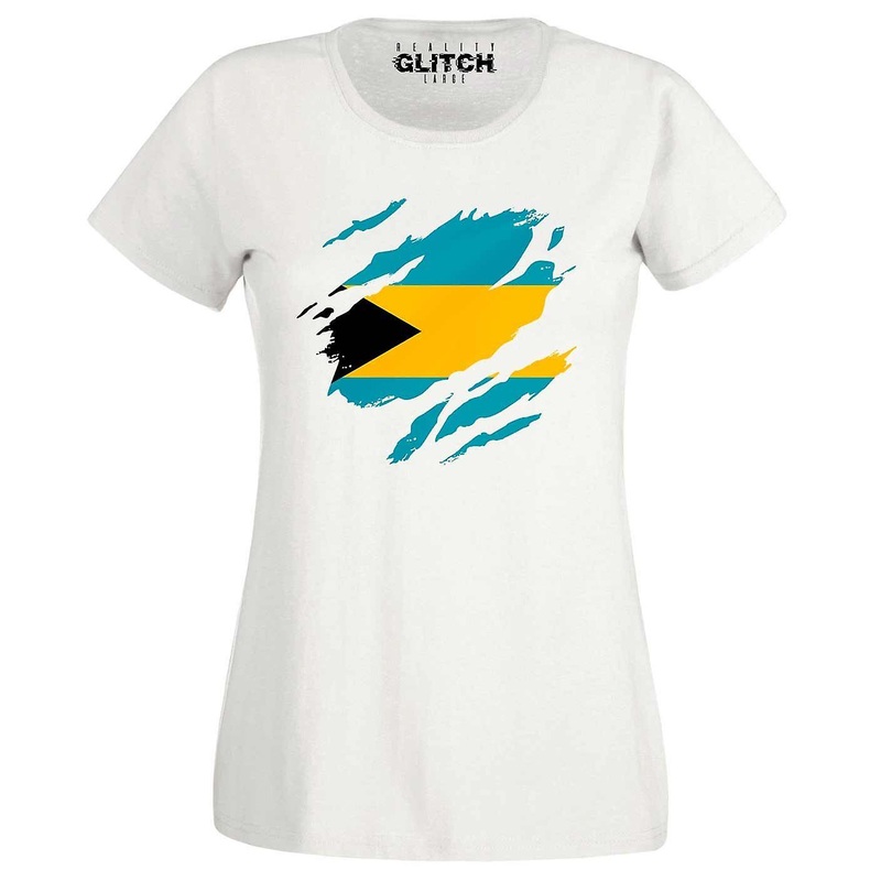 Reality Glitch Torn Bahamas Flag Womens T-shirt