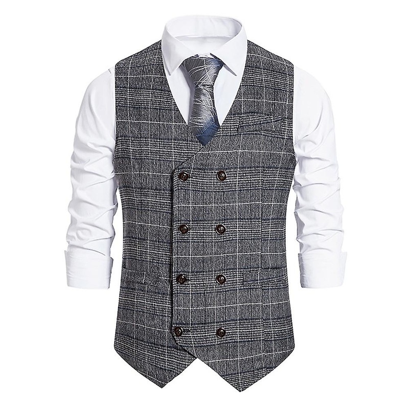 Cloudstyle Men’s Business Checked Double Breasted Slim Vest