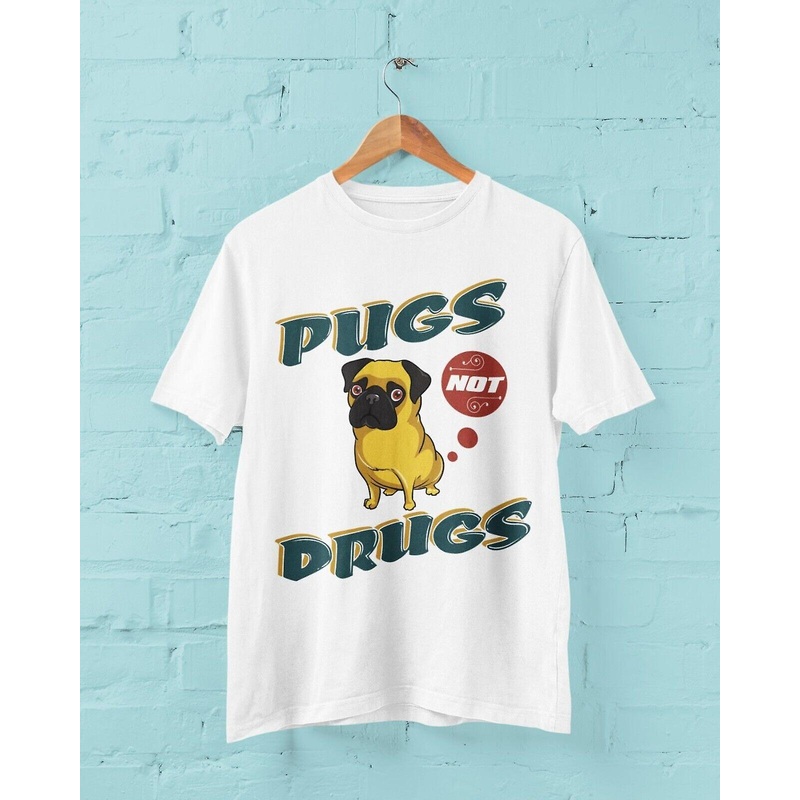 Funny Dog T Shirt Pugs Not Drugs Joke Novelty Recovery Cute Gift Idea Mum Dad