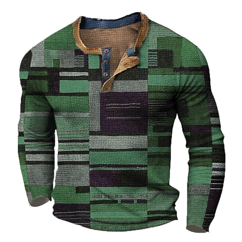 Mens Long Sleeve Printed Fashion Casual Tops Lace TShirt Color Green Size S Lace Trim