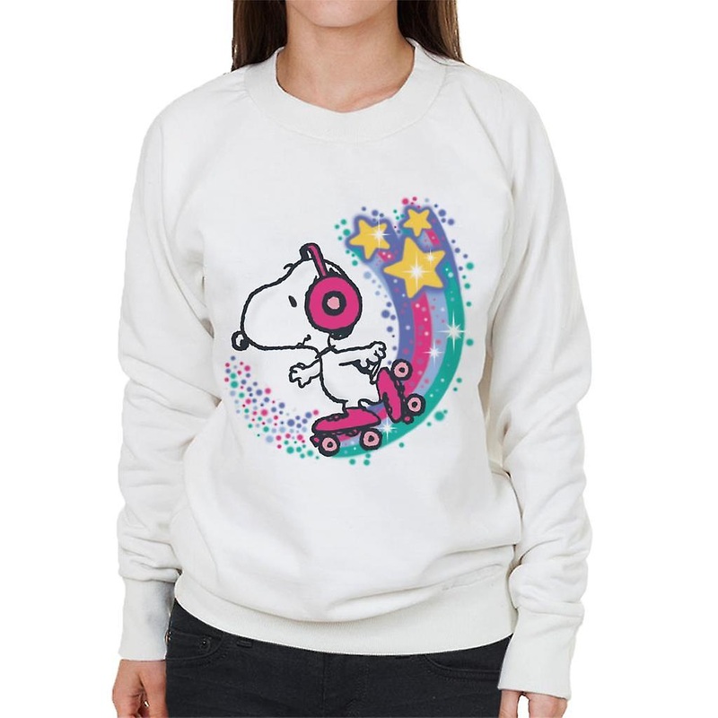 Peanuts Snoopy Roller Skating Star Powered Rainbow Women’s Sweatshirt