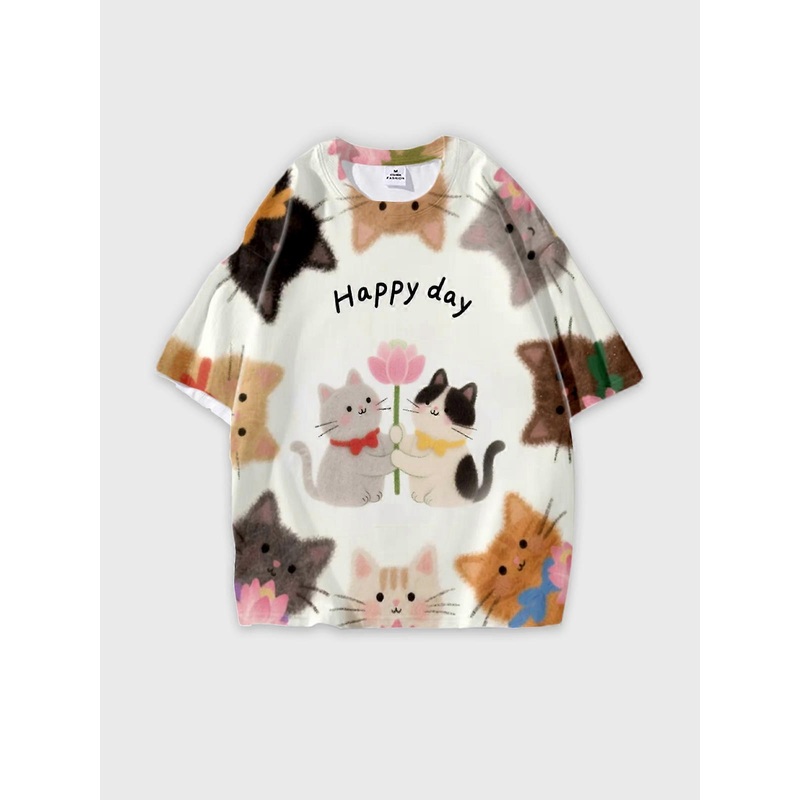 T-Shirt Round Neck, Loose Short Sleeve Pattern Graphic Tee, Unisex Summer Casual Top W3080