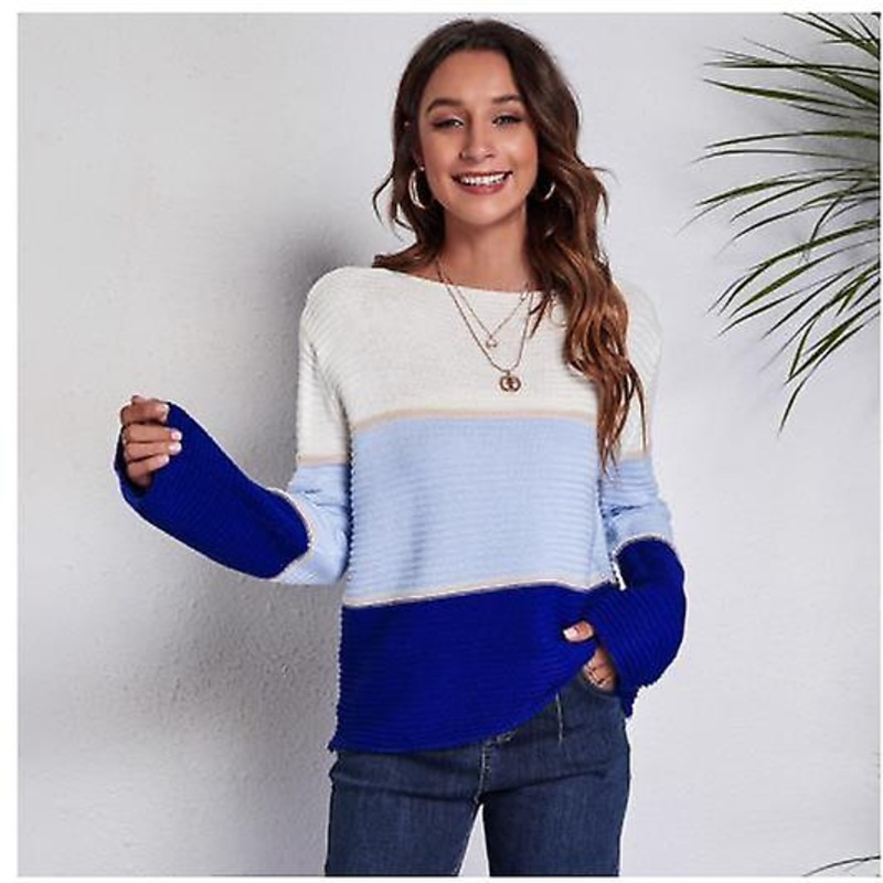 Women’s Long-sleeved 2022 Autumn And Winter High Quality Striped Color-block Sweater Women’s Fashion Casual Loose Knitted Sweater