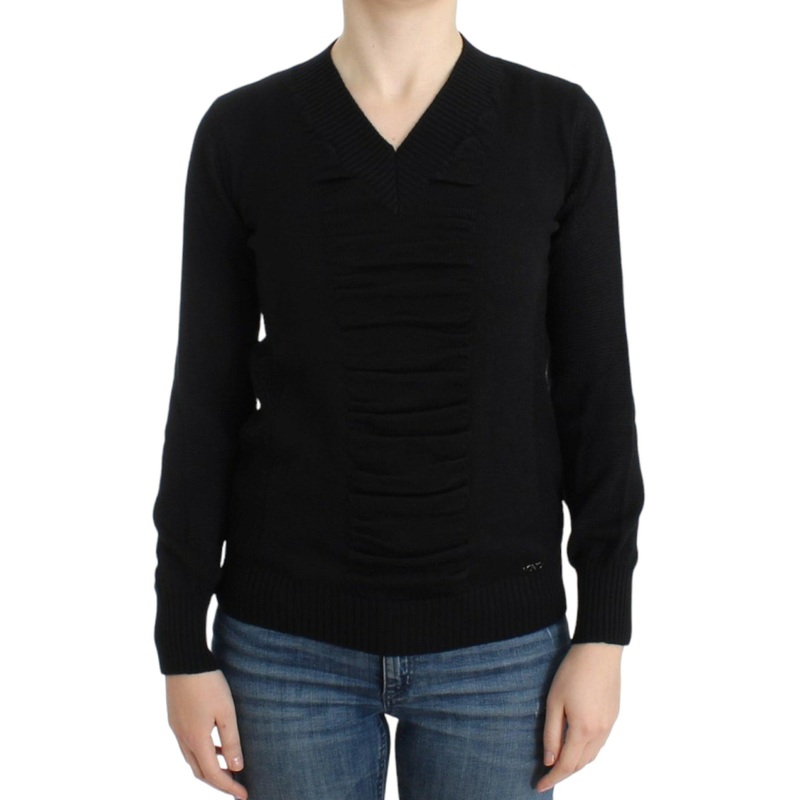 Black V-neck Wool Sweater