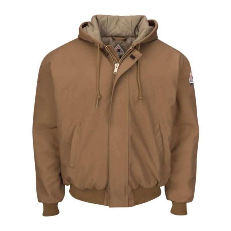 Bulwark JLH6 Insulated Brown Duck Hooded Jacket with Knit Trim | Bulwark JLH6