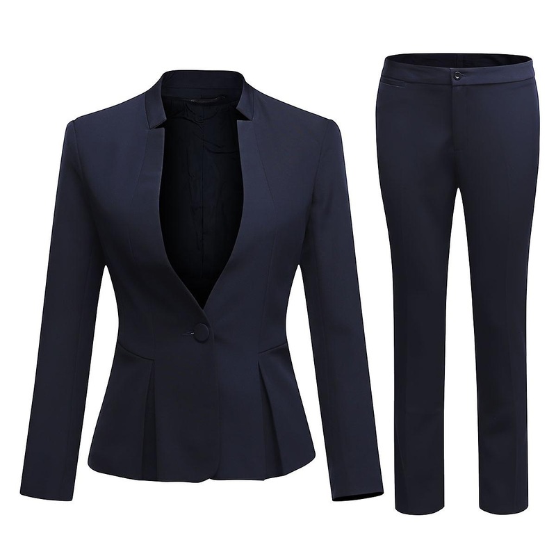 Cloudstyle Women’s Business Formal Solid Color Stand Collar Slim  1 Button 2pcs  Pantsuit