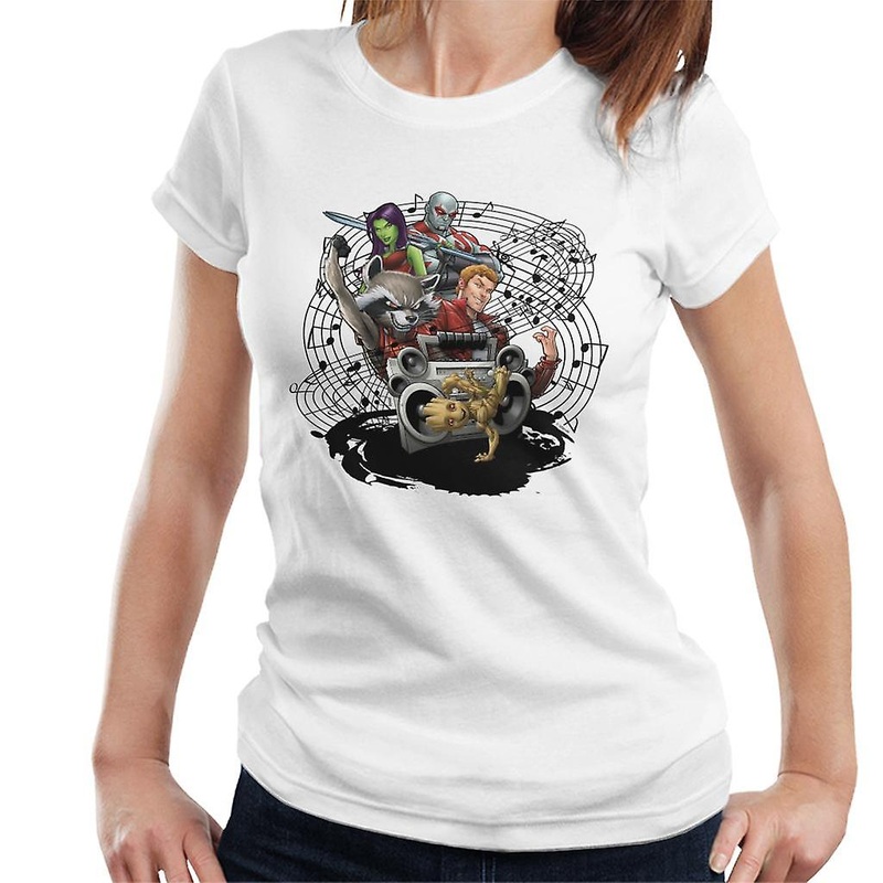 Marvel Guardians Of The Galaxy Montage Groot Dancing Women’s T-Shirt