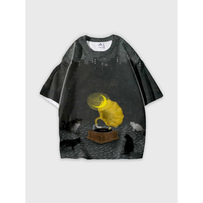 T-Shirt Round Neck, Loose Short Sleeve Pattern Graphic Tee, Unisex Summer Casual Top W218