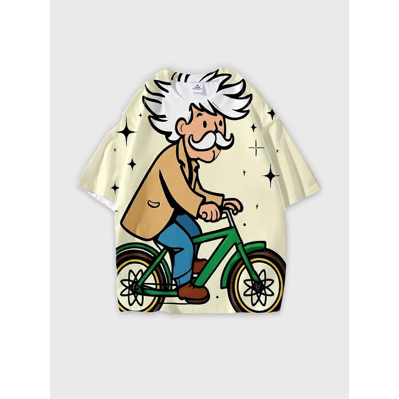 T-Shirt Round Neck, Loose Short Sleeve Pattern Graphic Tee, Unisex Summer Casual Top W2528