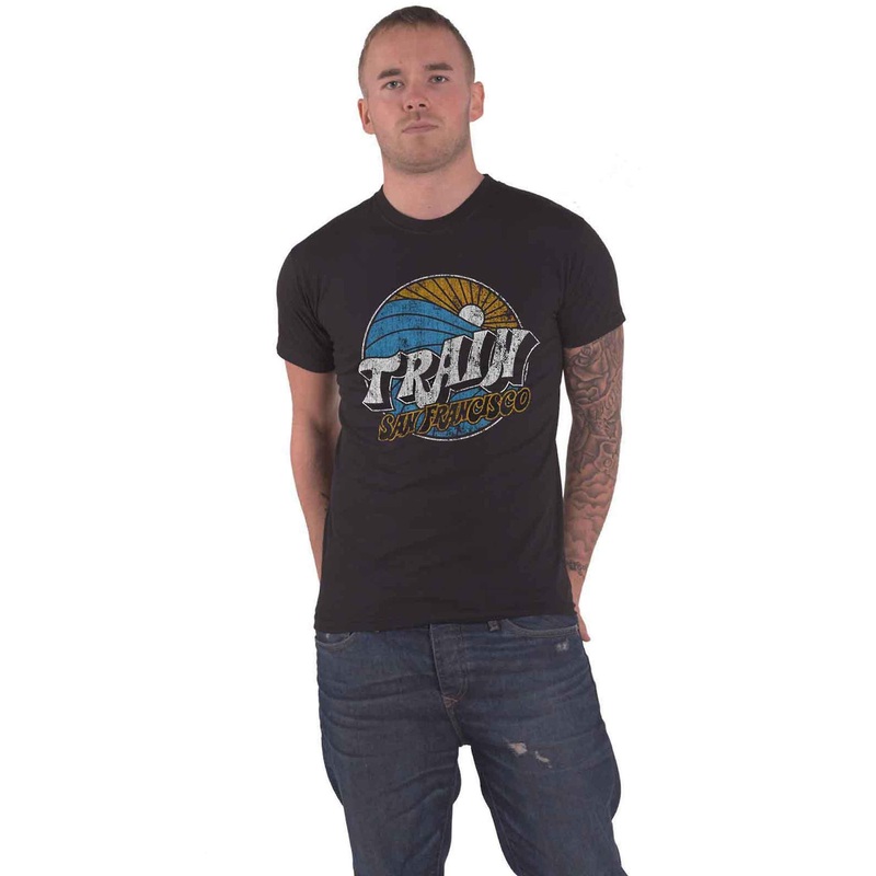 Train T Shirt Wave Band Logo retro vintage new Official Mens Black