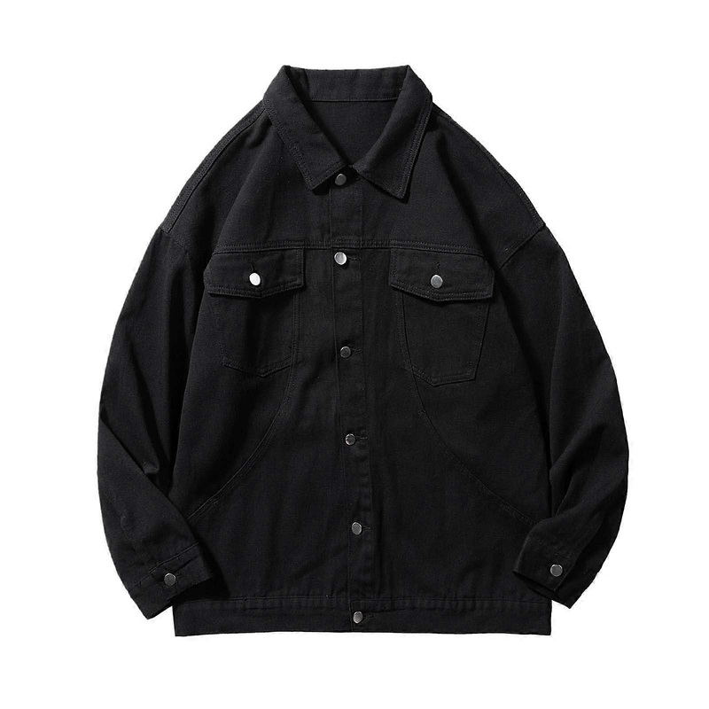 Denim Jacket Men’s Trucker Style Stand Up Collar Bomber Windproof Black XL College Cowboy Style Lapel Vintage Retro